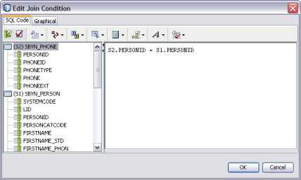 image:Figure shows the SQL script for a join condition.