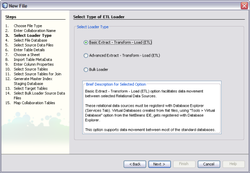 image:Figure shows the Select Type of ETL Loader window of the Data Integrator Wizard.