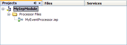 image:Screen capture of an IEP Module project that has one event processor.