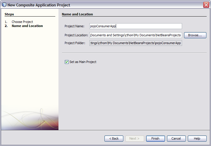 image:Figure shows the Name and Location window of the New Composite Application Project Wizard.