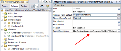 image:Figure shows the XML schema target namespace to copy.