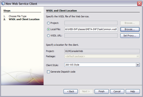 image:Figure shows the New Web Service Client Wizard.