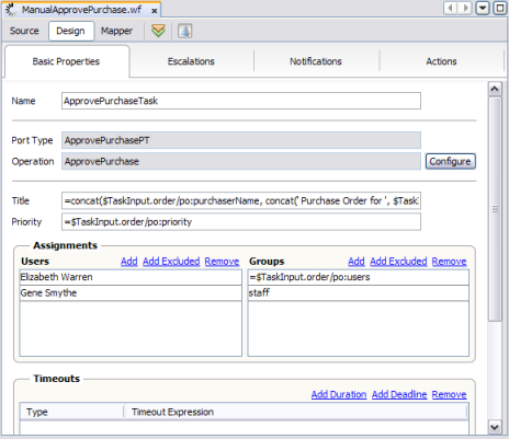 image:Figure shows variables as XPath expressions on the Task Definition Editor.