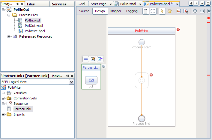 image:Adding PartnerLink1 to the BPEL