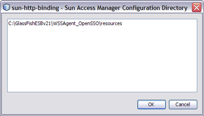 image:Image shows the Sun Access Manager Configuration Directory property custom editor, as described in context