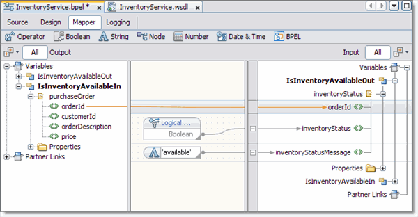 image:Graphic shows the BPEL Mapper as described in context.