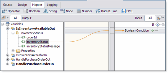 image:Graphic shows the BPEL Mapper as described in context.