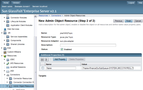 image:Figure shows the New Admin Object Resource page on the Admin Console.