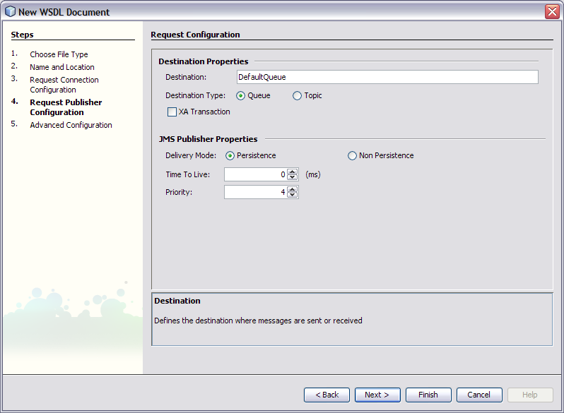 image:Screen capture of the Request Publisher Configuration step.