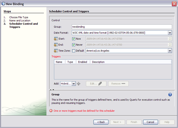 image:Image shows the Scheduler Control and Triggers Wizard