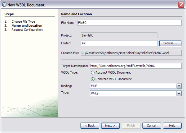 image:Image shows the New WSDL Document wizard as described in context