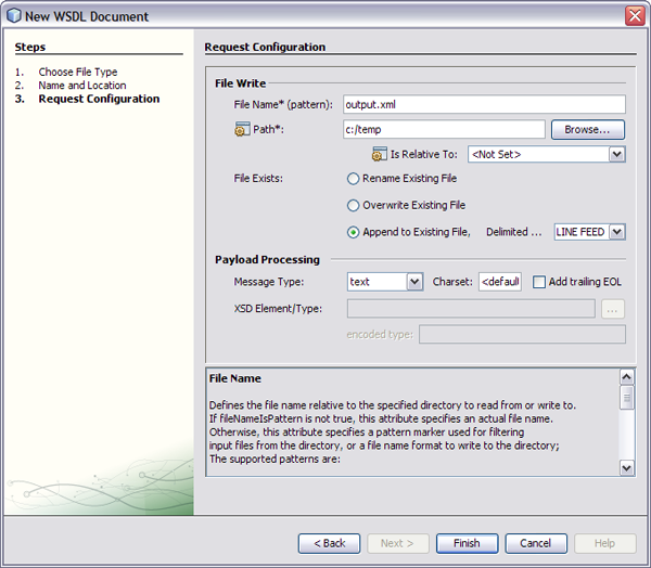 image:Image shows the New WSDL Document wizard as described in context