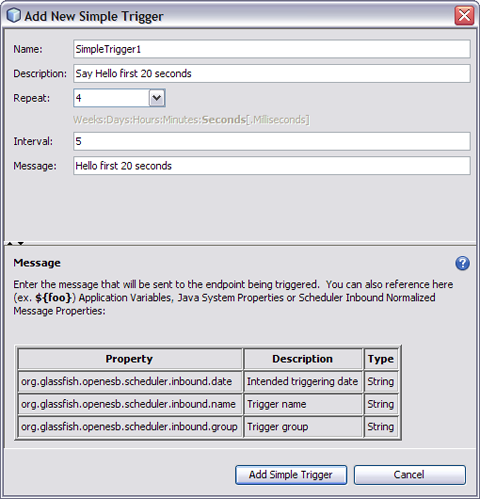 image:Image shows the Add New Simple Trigger dialog box as described in context