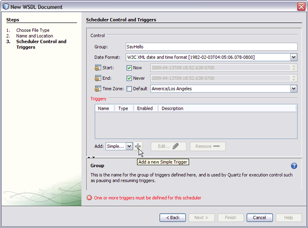 image:Image displays the Scheduler Control and Triggers Wizard