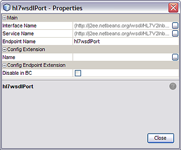 image:Image shows the HL7 WSDL Port Properties Editor