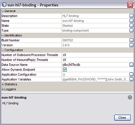 image:Image shows the HL7 Binding Component Properties Editor