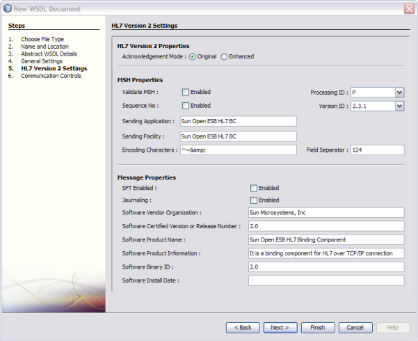 image:Image shows the HL7 Binding Wizard HL7 Version 2 Settings page.