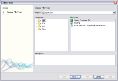 image:Image of the New File Wizard with Empty Copybook File selected