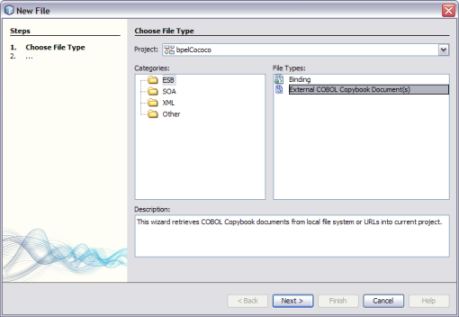 image:Image of the New File Wizard with External COBOL Copybook Document(s) selected