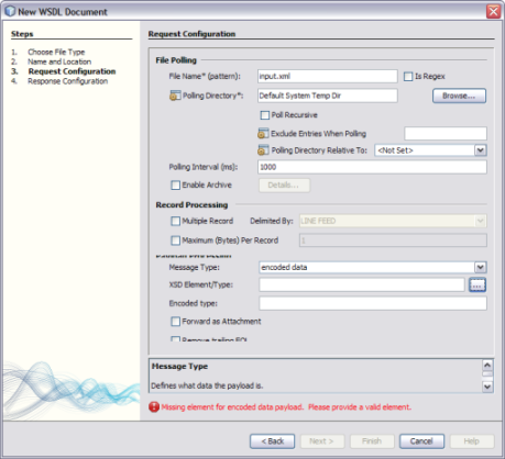 image:Image of the Request Configuration page of the New WSDL Document Wizard
