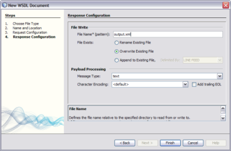 image:Image of the Response Configuration of the New WSDL Document Wizard