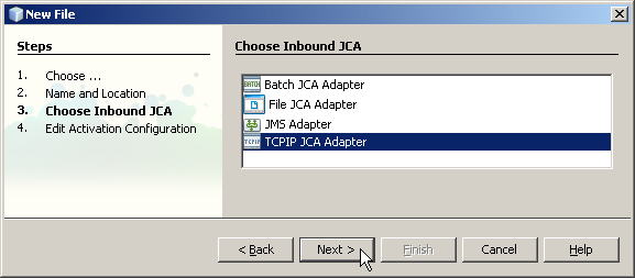 image:JCA Message-Driven Bean wizard: Choose Inbound TCPIP JCA Adapter