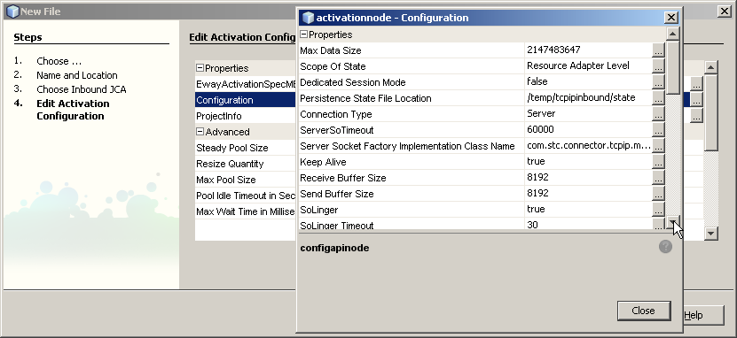image:JCA Message-Driven Bean wizard: Editing configuration properties.