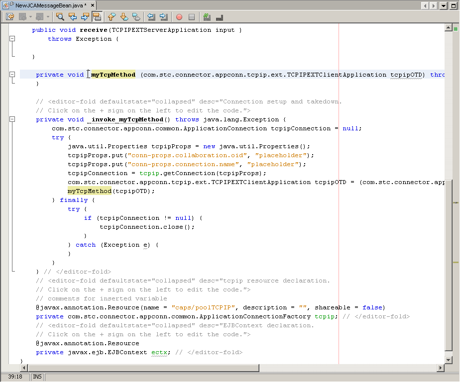 image:Sample code added by dragging TCPIP from the JCA code palette