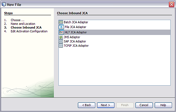 image:JCA Message-Driven Bean wizard: Choose Inbound HL7 JCA Adapter