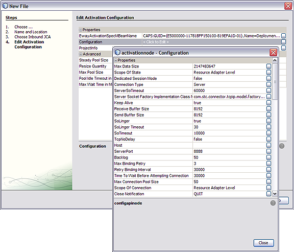 image:JCA Message-Driven Bean wizard: Editing configuration properties.