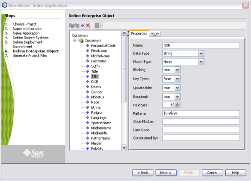 image:Figure shows the field properties page on the Master Index Wizard.