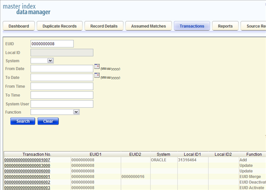 image:Figure shows the results of a transaction history search.