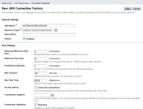 image:Figure shows the New JMS Connection Factory page of the Admin Console.