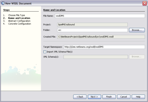 image:Figure shows page 2 of the New WSDL Document Wizard.