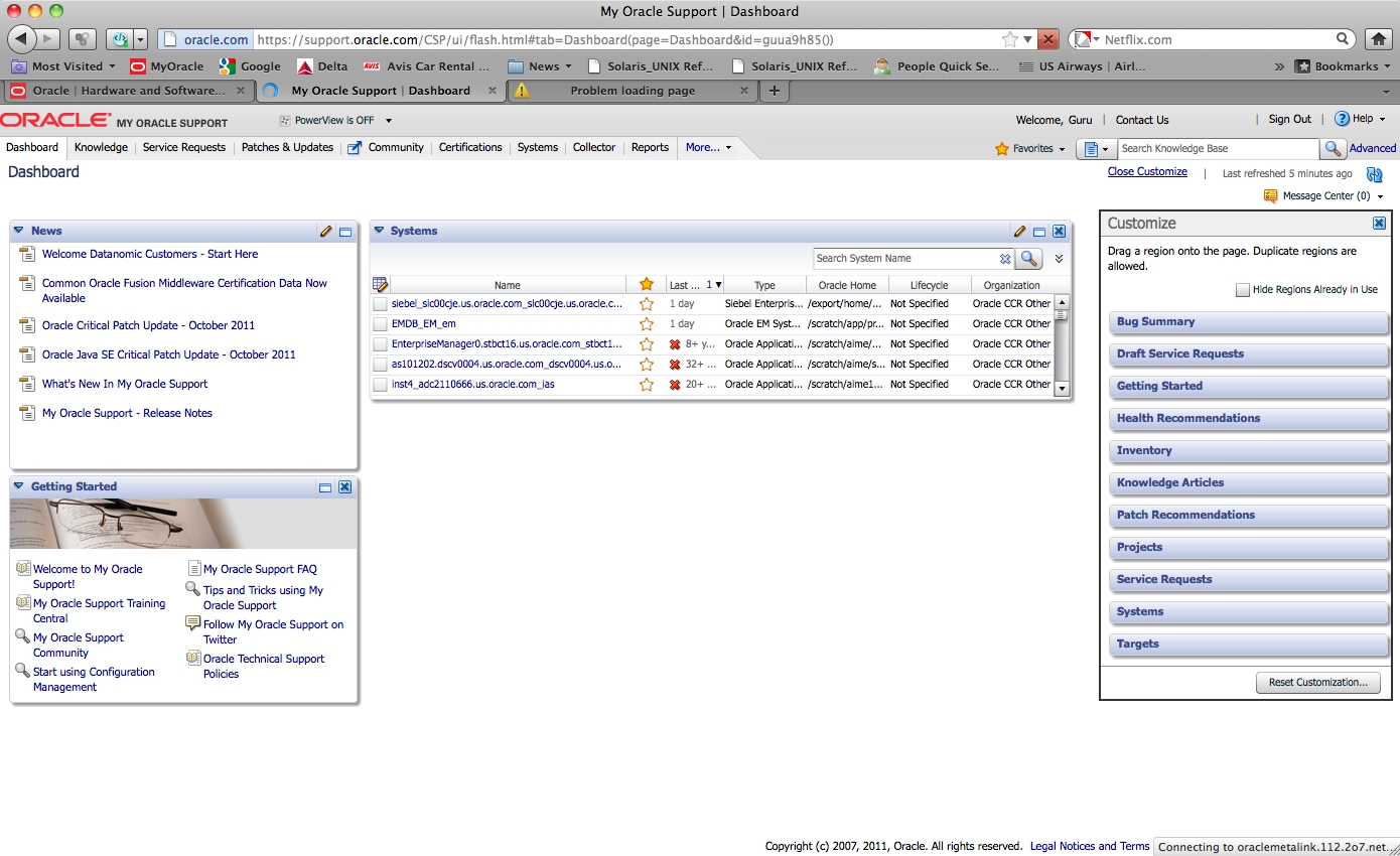 image:Graphic showing the Customize My Oracle Support page.