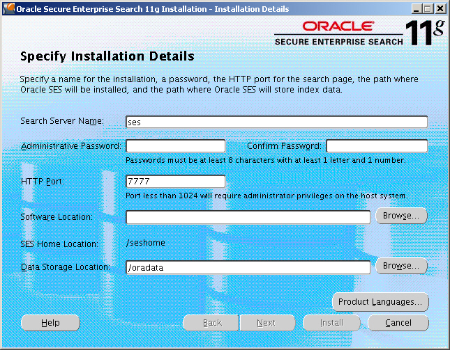 The Specify Installation Details page