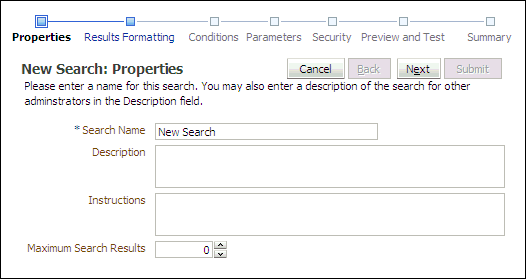 New Search Properties page