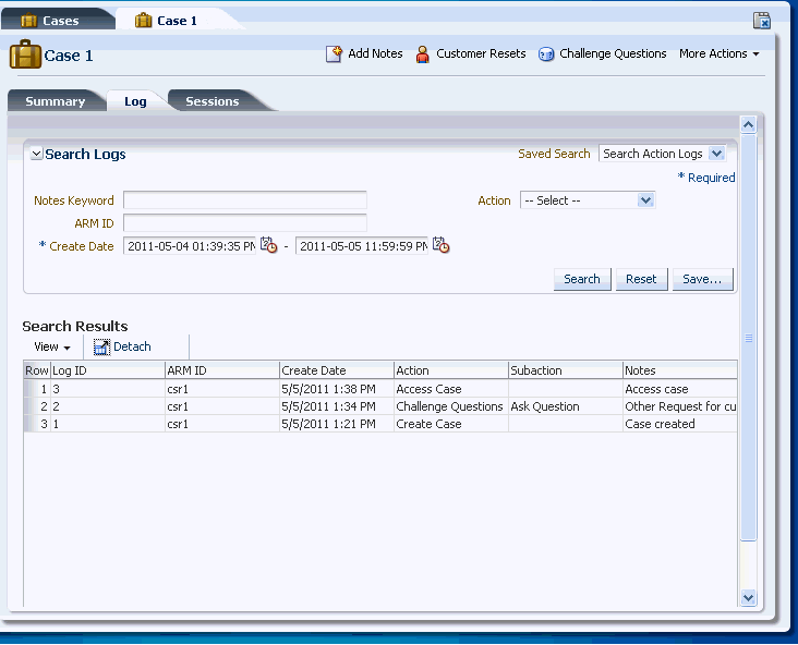 Case Log tab