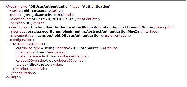 XML Metadata: Database User Authentication Plug-in