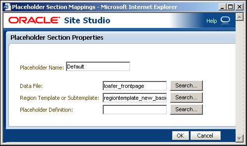Placeholder Section Mappings dialog