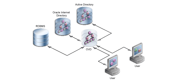 Technical illustration showing integration of a database and two directories