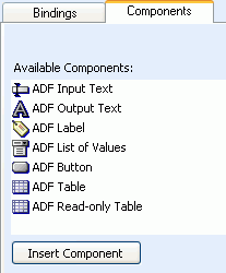 ADF Components Palette in the task pane