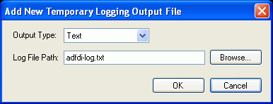 Add New Temporary Logging Output File dialog box