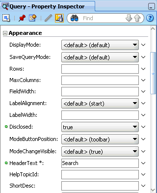 Query component in the Property Inspector