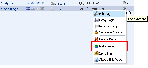 Make Public option on page Actions menu