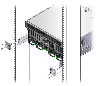 image:Figure showing how to secure the rear of the server into a rack.