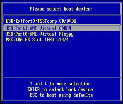 Image de la boîte de dialogue Boot Device (Périphérique d'initialisation).