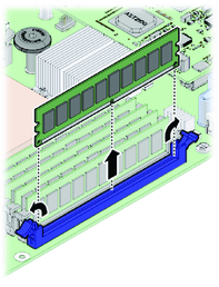 DIMM の取り外し方法を示す図。