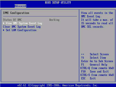 「IPMI Configuration」画面。