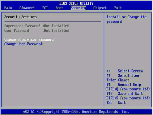 「Security Settings」画面。